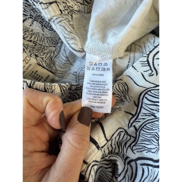 Rachel Zoe Linen Wide Leg Pants Mushroom Print Smocked Waist Bohemian‎ Medium - Picture 7 of 7